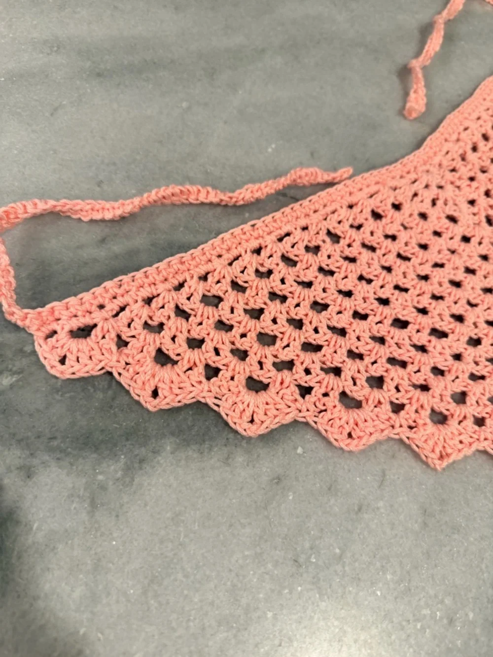 Handmade Crochet Kerchief Head Scarf Cotton Boho Triangle Wrap Fest Cottagecore